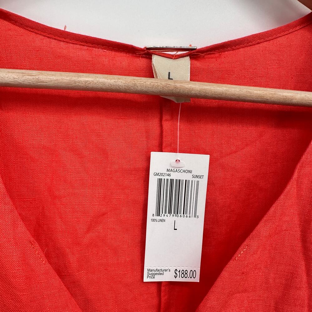 MAGASCHONI NWT Orange 100% Linen Tie Waist Midi Dress // L - Picture 4 of 11